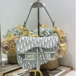 Cloni Borsa Replica 1:1 a tracolla Dior Saddle Oblique ricamata grigia firmate