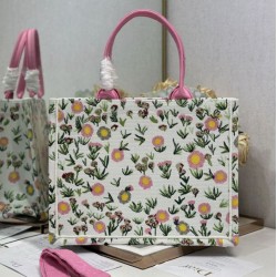 Replica di lusso Borse Firmate tote Dior Book multicolore con ricamo Daisy Garden e manico rosa Imitazioni Cloni Borse Firmate Replica tote Dior Book multicolore con ricamo Daisy Garden e manico rosa firmate
