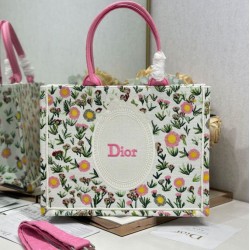 Cloni Borse Firmate Replica tote Dior Book multicolore con ricamo Daisy Garden e manico rosa firmate