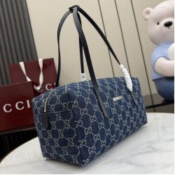 Replica di lusso Borse Firmate Gucci Melrose Boston media denim GG blu scuro Imitazioni Cloni Borse Firmate Replica Gucci Melrose Boston media denim GG blu scuro firmate