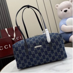 Cloni Borse Firmate Replica Gucci Melrose Boston media denim GG blu scuro firmate