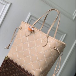 Cloni Borse Firmate Replica tote Louis Vuitton M29486 Neverfull MM ricamata marrone firmate