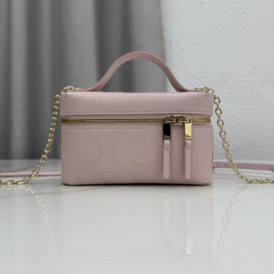 Borsa a mano Dior Trianon Soft Vanity Mini Chain S4613 Rosa