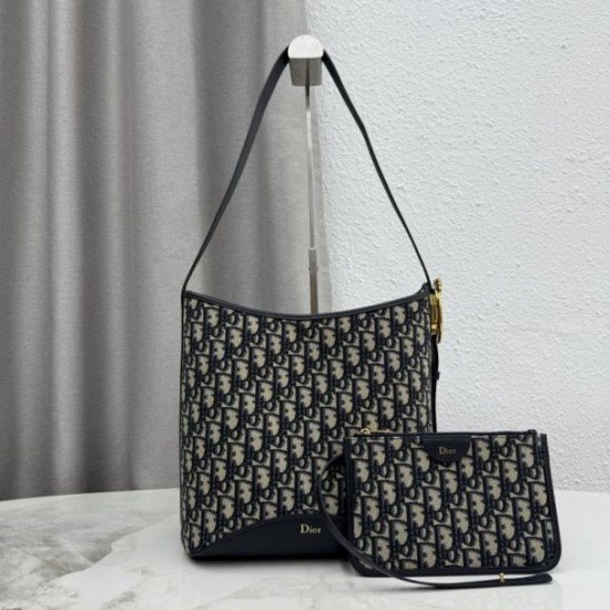 Borsa a secchiello medio Dior Médaillon M1532 Dior Oblique blu