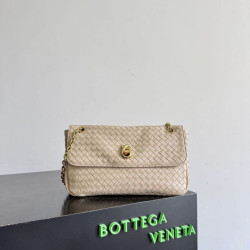 Borsa a spalla Bottega Veneta Madison Intrecciato Ecru-Muse