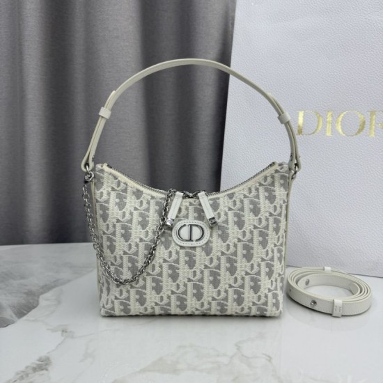 Borse Replica a tracolla Dior 30 Montaigne Miss Caro Oblique beige/grigio