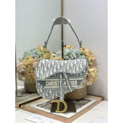 Borsa Replica 1:1 a tracolla Dior Saddle Oblique ricamata grigia