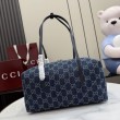 Borse Firmate Replica Gucci Melrose Boston media denim GG blu scuro