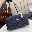 Borse Firmate Replica Gucci Melrose Boston media denim GG blu scuro