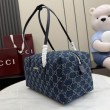 Borse Firmate Replica Gucci Melrose Boston media denim GG blu scuro