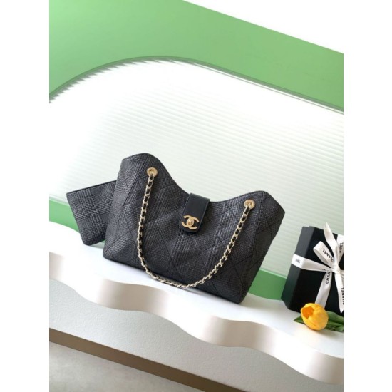 Borsa shopping Chanel 2026 rafia intrecciata AS6090 albicocca