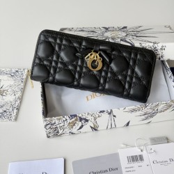 Portafoglio con cerniera Dior Lady Dior Voyageur nero
