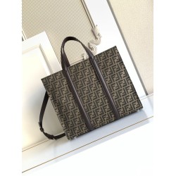 Borsa shopper Tote Fendi FF jacquard marrone