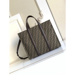Borsa shopper Tote Fendi FF jacquard marrone