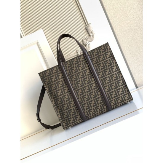 Borsa shopper Tote Fendi FF jacquard marrone