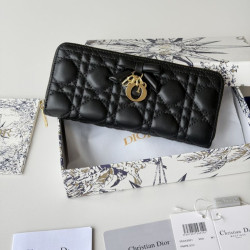 Portafoglio con cerniera Dior Lady Dior Voyageur nero