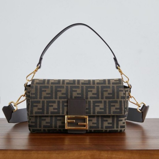 Borsa Fendi Medio Baguette tessuto jacquard FF marrone