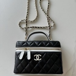 Replica perfette Borsa da toilette sottile Chanel trapuntata con manico superiore AP5330 nera