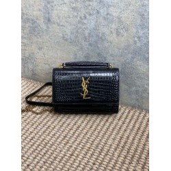 YSL Saint Laurent Piccola Sunset con motivo coccodrillo 19cm Nero