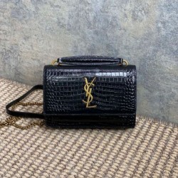 Replica perfette YSL Saint Laurent Piccola Sunset con motivo coccodrillo 19cm Nero