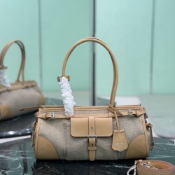 Replica perfette Borsa Prada Bonne lino con manici superiori 1BA426 marrone