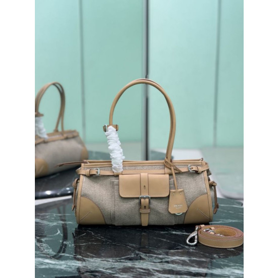 Borsa Prada Bonne lino con manici superiori 1BA426 marrone