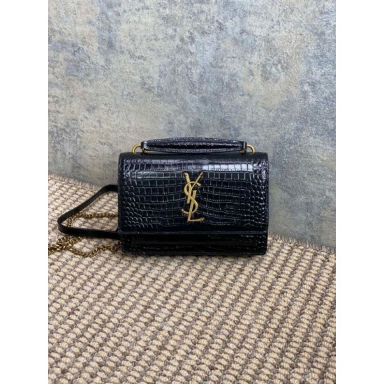 YSL Saint Laurent Piccola Sunset con motivo coccodrillo 19cm Nero