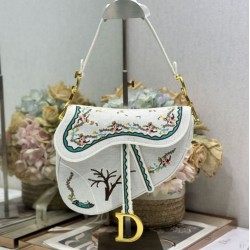Replica perfette Borse  Alta Qualità a tracolla Dior Saddle ricamata bianca