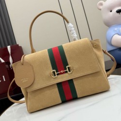 Borsa a mano media Gucci Paparazzo 875018 scamosciata albicocca