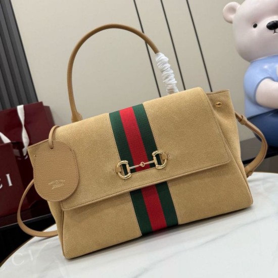 Borsa a mano media Gucci Paparazzo 875018 scamosciata albicocca