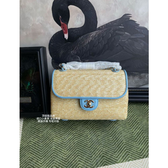 Borsa a tracolla classica Chanel 26C AS6017 rafia blu Borsa a tracolla classica Chanel 26C AS6017 rafia blu