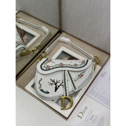 Borse Replica Alta Qualità a tracolla Dior Saddle ricamata bianca