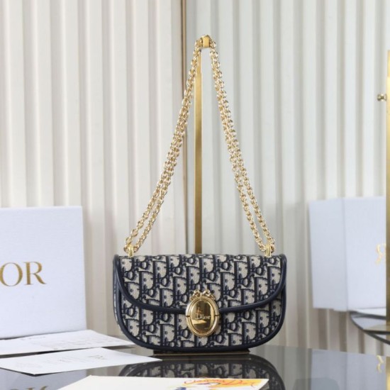Borsa a tracolla piccola Dior Médaillon M3921 con patta e catena