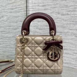 Sito Replica Mini borsa Lady Dior Dior bow rossa/beige Imitazioni Replica perfette Mini borsa Lady Dior Dior bow rossa/beige