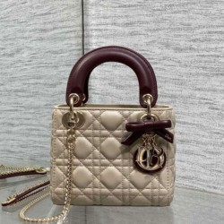 Replica perfette Mini borsa Lady Dior Dior bow rossa/beige
