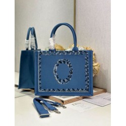 Imitazioni borse griffate shopping Dior Book Tote Blu Wave con tracolla