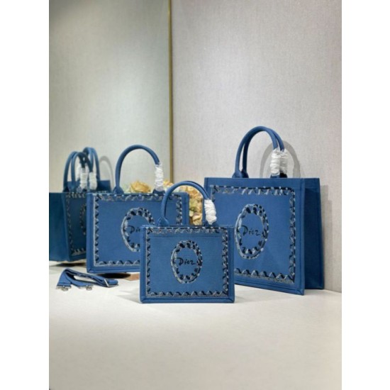 Imitazioni borse griffate shopping Dior Book Tote Blu Wave con tracolla