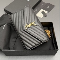 Replica perfette Portafoglio a catena YSL Saint Laurent Envelope nero oro