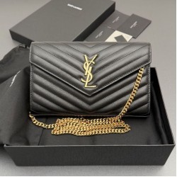 Replica perfette Portafoglio a catena YSL Saint Laurent Envelope nero oro