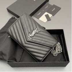 Sito Replica Portafoglio a catena YSL Saint Laurent Envelope pelle originale nero argento Imitazioni Replica perfette Portafoglio a catena YSL Saint Laurent Envelope pelle originale nero argento
