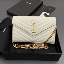 Replica perfette Portafoglio a catena YSL Saint Laurent Envelope pelle originale bianco