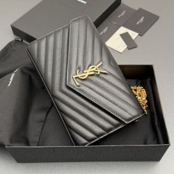 Portafoglio a catena YSL Saint Laurent Envelope nero oro