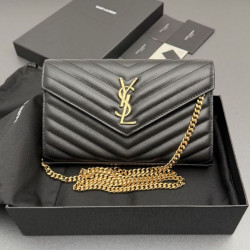 Portafoglio a catena YSL Saint Laurent Envelope nero oro