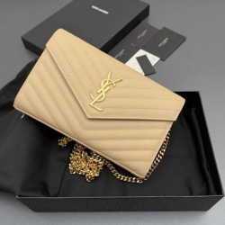 Portafoglio a catena YSL Saint Laurent Envelope pelle originale albicocca