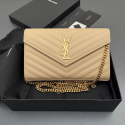 Portafoglio a catena YSL Saint Laurent Envelope pelle originale albicocca