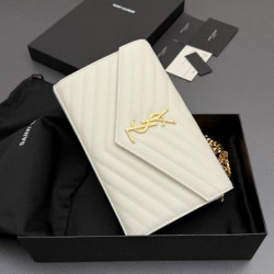 Portafoglio a catena YSL Saint Laurent Envelope pelle originale bianco