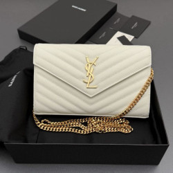 Portafoglio a catena YSL Saint Laurent Envelope pelle originale bianco