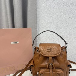 Replica perfette Zaino Miu Miu 26s pelle cerata 5bc043 marrone