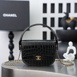 Replica perfette Mini borsa a tracolla Chanel stampa coccodrillo AS6424 Nero