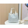Borsa tote verticale Dior Tweed Toujours motivo Cannage Blu